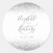 モダンホワイトシルバーグリッター結婚エッジ ラウンドシール (正面)