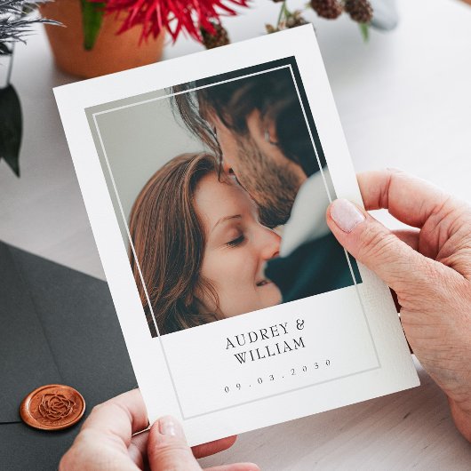 モダンホワイトミニマエレガントリストシック写真結婚ズ 招待状