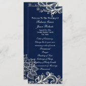 モダンホワイトレース海軍ブルーウェディングプログラム プログラム (正面/裏面)