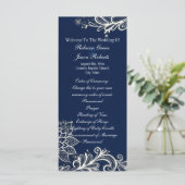 モダンホワイトレース海軍ブルーウェディングプログラム プログラム (スタンド正面)