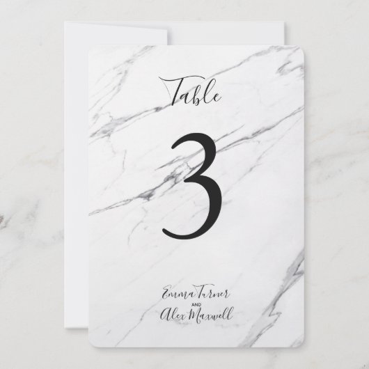 モダンホワイト大理石 | テーブル番号カード 招待状 (裏面)