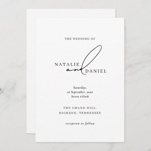 モダンホワミニマルッククラシックシッ結婚ク 招待状 (正面/裏面)