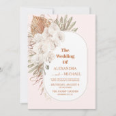 モダンホーグリーンパンパ結婚スグラス 招待状 (正面)