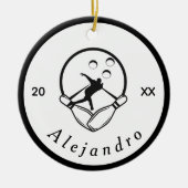 モダンボウリングをする人、 クリケットの投手ピン&ボールデザイン名前をカスタムする年 セラミックオーナメント (正面)
