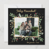 モダンボタニカルグリーン写真 Feliz Navidad シーズンカード (正面)