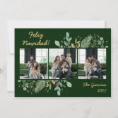 モダンボタニカルグリーン写真 Feliz Navidad シーズンカード (正面)