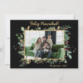 モダンボタニカルグリーン写真 Feliz Navidad シーズンカード (正面)