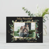モダンボタニカルグリーン写真 Feliz Navidad シーズンカード (スタンド正面)