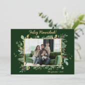 モダンボタニカルグリーン写真 Feliz Navidad シーズンカード (スタンド正面)