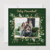 モダンボタニカルグリーン写真 Feliz Navidad シーズンカード (正面)