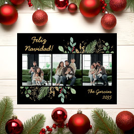 モダンボタニカルグリーン写真 Feliz Navidad シーズンカード