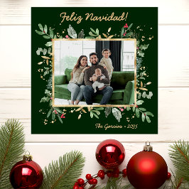 モダンボタニカルグリーン写真 Feliz Navidad シーズンカード