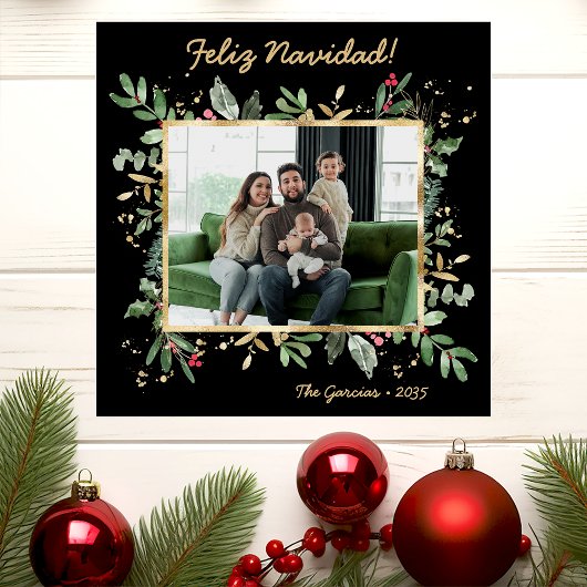モダンボタニカルグリーン写真 Feliz Navidad シーズンカード