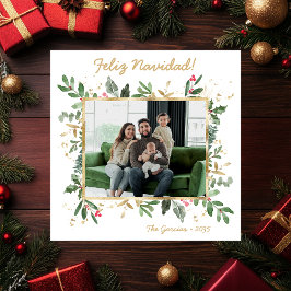 モダンボタニカルグリーン写真 Feliz Navidad シーズンカード