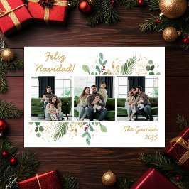 モダンボタニカルグリーン写真 Feliz Navidad シーズンカード