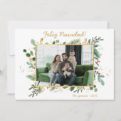 モダンボタニカルグリーン写真 Feliz Navidad シーズンカード (正面)