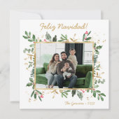 モダンボタニカルグリーン写真 Feliz Navidad シーズンカード (正面)