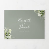 モダンボタニカルグリーン Sage Green の結婚式フォトウェディング 三つ折り招待状 (カバー)