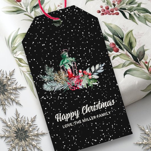 モダンボタニカルネームウォーターカラースクリプトクリスマス ギフトタグ
