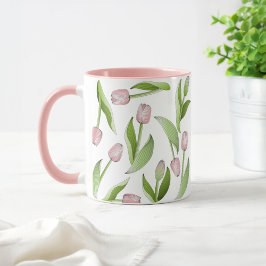 モダンボタニカルピンクチューリップフラワーコーヒー マグカップ