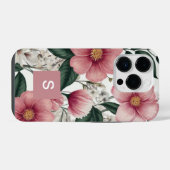 モダンボタニカルピンクフラワーモノグラム iPhoneケース (裏面横)