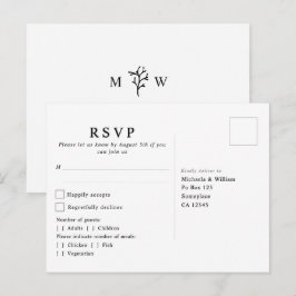 モダンボタニカルモノグラム ウェディングRSVP ポストカード