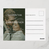 モダンボトルグリーンと金ゴールド救の日付 箔シーズンポストカード (裏面)