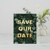 モダンボトルグリーンと金ゴールド救の日付 箔シーズンポストカード (立ち正面)