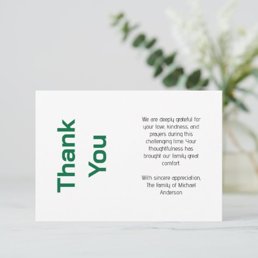 モダンボトルグリーン伝統的悔やみや弔慰葬儀 サンキューカード (スタンド正面)
