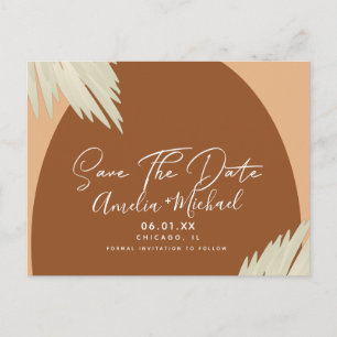 モダンボホアーチオーガニックシェイプパンパSave the Date ポストカード