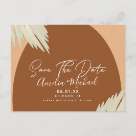 モダンボホアーチオーガニックシェイプパンパSave the Date ポストカード