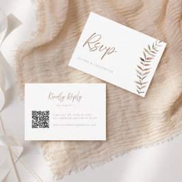 モダンボホウォーターカラーリーフQRコード結婚式RSVP サンキューカード