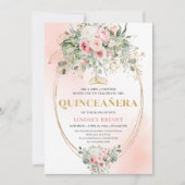 モダンボホスタイルのピンクの花のクィンセañera（スイート15）招待状 招待状 (正面)