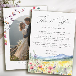 モダンボホスタイルの山の草原の野の花の結婚式 サンキューカード