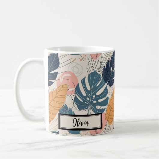 モダンボホトラピカルリーフ抽象画 コーヒーマグカップ (左)