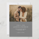 モダンボホフレーム結婚式グレー写真 セーブザデート (裏面)