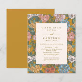 モダンボホミックスのフラワーイエローウェディング招待状 (正面/裏面)