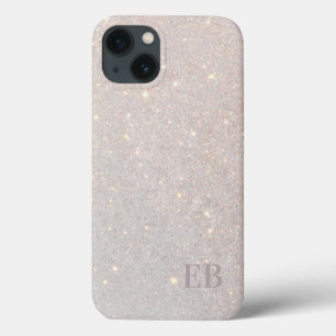 モダンボホミルククリームラメさりげないイニシャルモノグラム iPhone 13ケース