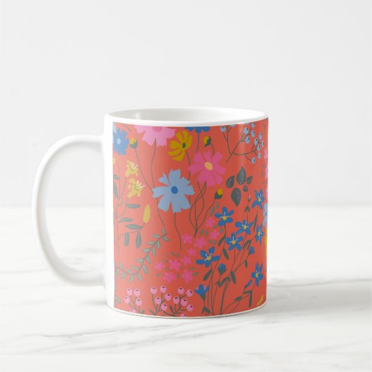 モダンボホレッドフラワーワイルドフラワー コーヒーマグカップ (左)