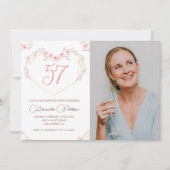 モダンボホーフローラルフォト57歳の誕生日招待状 招待状 (正面)