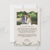 モダンボホ風ユーカリの葉と写真の結婚式 サンキューカード (裏面)