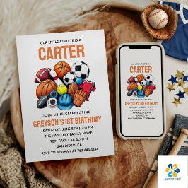 モダンボーイズスポーツボールオールスター1歳の誕生日  招待状