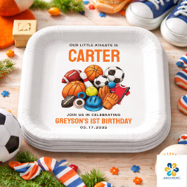 モダンボーイズ スポーツボール オールスター 1歳の誕生日 ペーパープレート