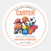 モダンボーイズ スポーツボール オールスター 1歳の誕生日 ラウンドシール (正面)
