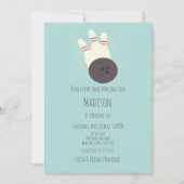 モダンボーリング路誕生日パーティーティール(緑がかった色) 招待状 (正面)