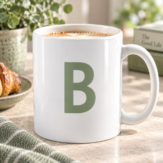 モダンボールドの大文字イニシャル セージグリーン コーヒーマグカップ
