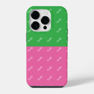 モダンボールドカラーブロック ピンクとグリーンのモノグラム iPhone 14 PROケース