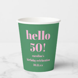 モダンボールドピンクグリーン50歳の誕生日カスタム 紙コップ