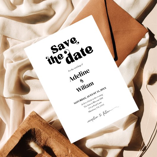 モダンボールドブラック結婚式Save the Date 写真 招待状