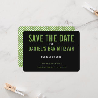 モダンボールドブロックタイプ ブラックグリーン SAVE THE DATE 招待状